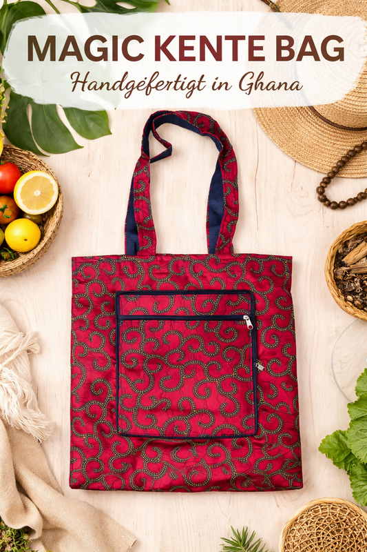 "MAGIC KENTE BAG" Handgefertigte Baumwolltasche aus Ghana mit Wax Print (40×35×5)