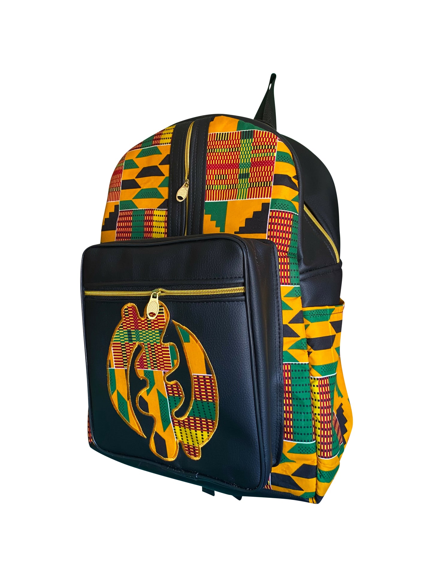 Sunkissed Adinkra Backpack Gelb mit schwarzen Akzenten, handgefertigt