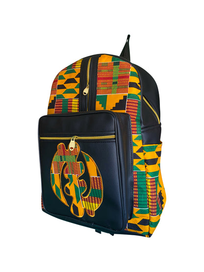 Sunkissed Adinkra Backpack Gelb mit schwarzen Akzenten, handgefertigt