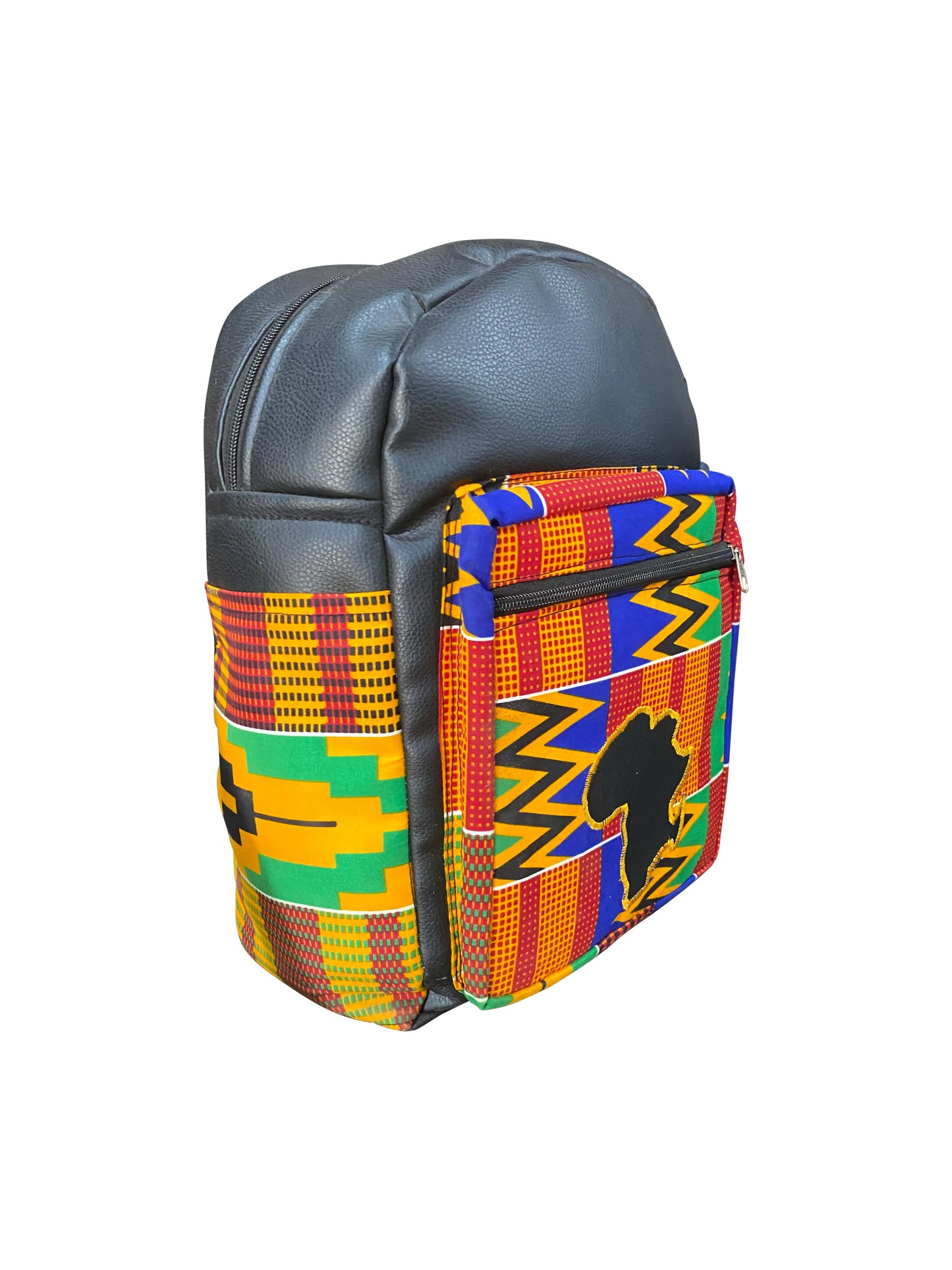 Classic Africa Pattern Backpack 35×30×20 cm – Handmade aus Leder & Baumwolle