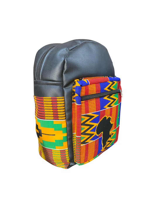 Classic Africa Pattern Backpack 35×30×20 cm – Handmade aus Leder & Baumwolle