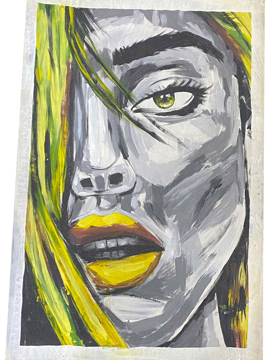 "Golden Gaze/ Ausdrucksstarkes Porträt einer Frau" Handarbeit Acrylkunst aus Ghana (50×69 cm)