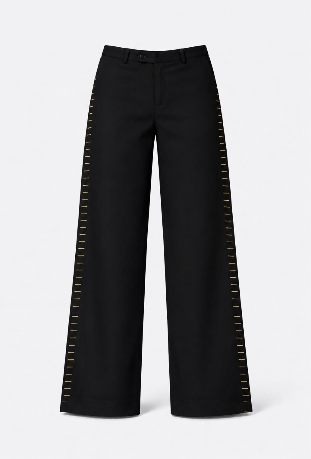 Darkos "Hand Stich" Pants – Schwarze Wide-Leg-Hose mit kontrastierender Handbestickung