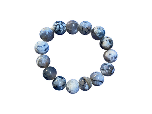 Weiß-blaues Picasso Stone Armband mit runden Perlen