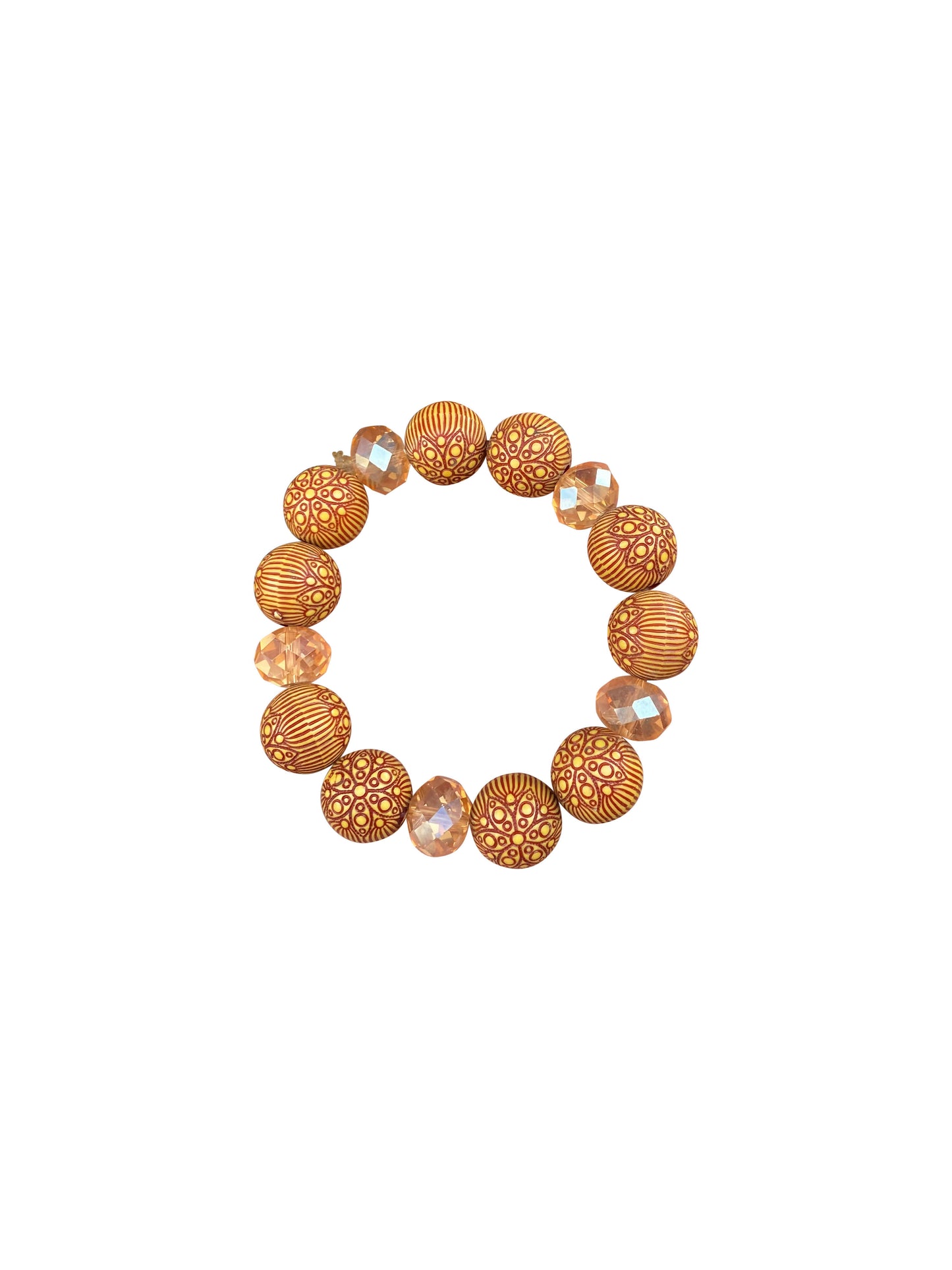 Handgefertigtes Glasperlen-Armband für Damen aus Ghana Gold/Orange Musterperlen mit Kristall-Details