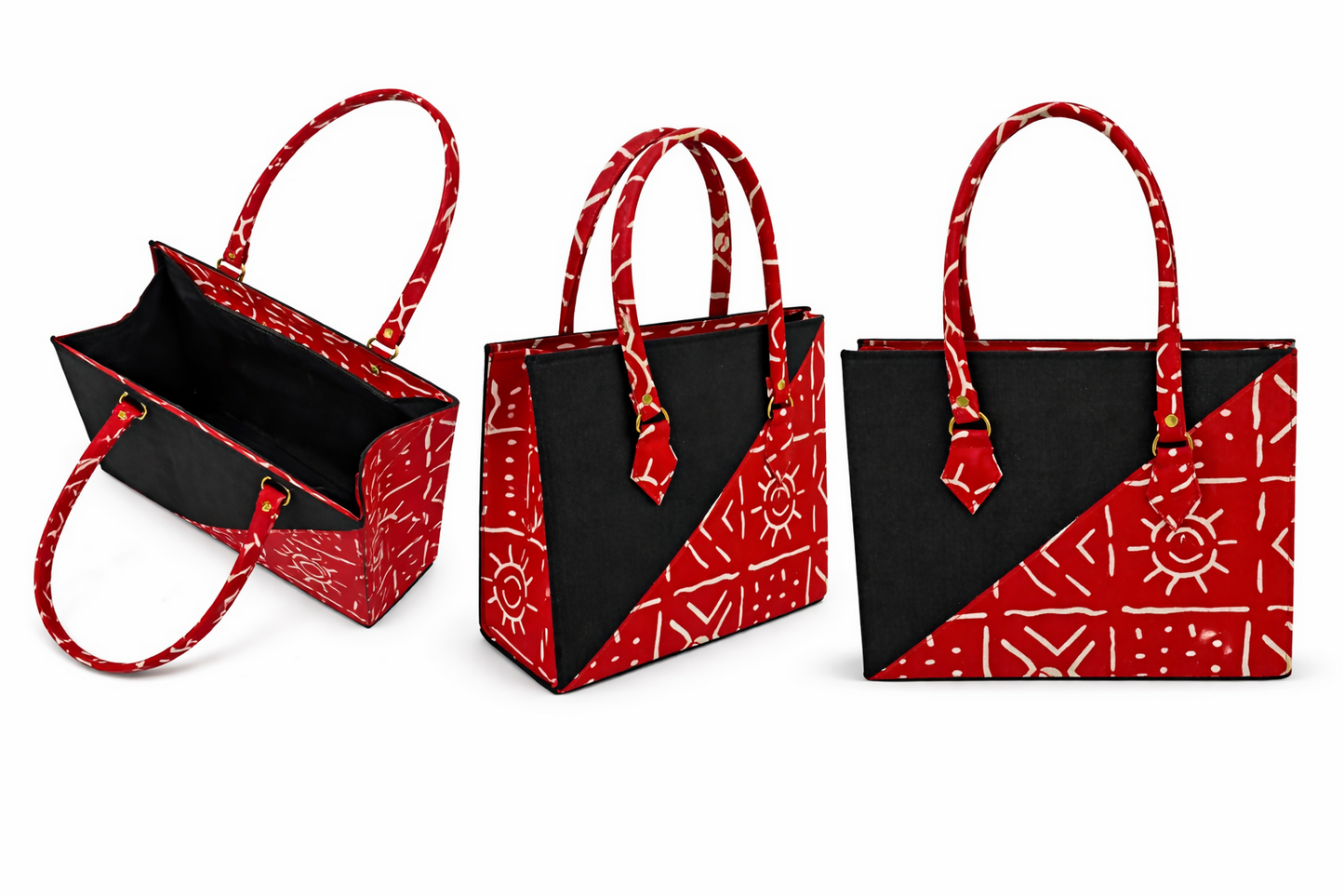 Sunline Carry Bag Handgefertigte Jute- & Cotton-Tasche aus Ghana in Rot & Schwarz 34×45×14cm