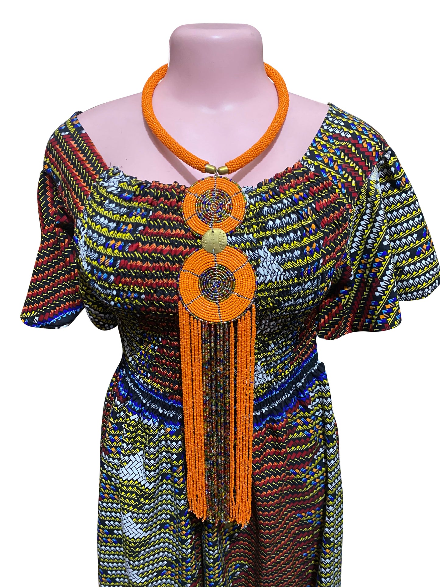 Sun Spiral Statement Handgefertigte Glasperlenkette aus Ghana mit WOW-Horn