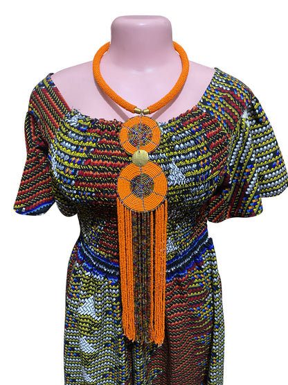 Sun Spiral Statement Handgefertigte Glasperlenkette aus Ghana mit WOW-Horn