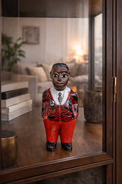 "Red Suit Gentleman" Hand-carved wooden figure from Ghana