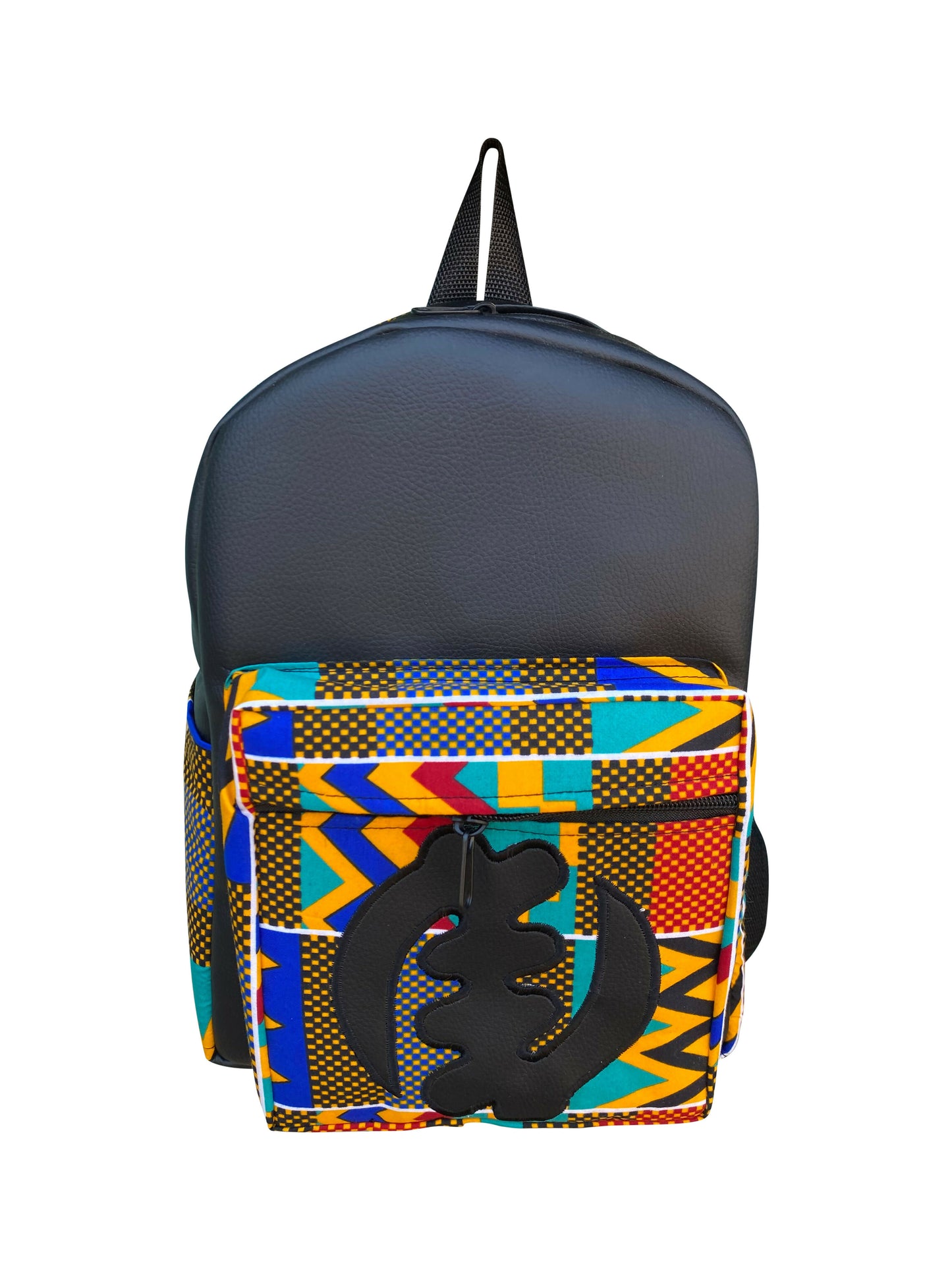Adinkra Mini Rucksack Handgefertigt aus Leder & Cotton aus Ghana 35×22×25cm