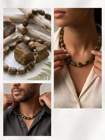 „Tiger Spirit“ Edelstein-Collier | Warmes Goldbraun als markanter Blickfang zu neutralen & erdigen Outfits