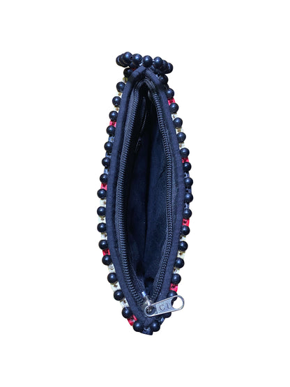 "BLACK RED ELEGANCE" Handmade mini bag made of ebony and cotton 