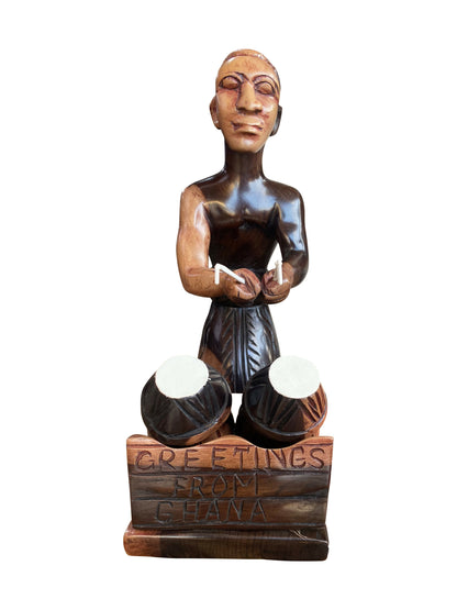 Drummer – Greetings from Ghana | Handgeschnitzte Ebenholz-Skulptur voller Rhythmus & Ausdruck (35 × 20 × 14 cm)