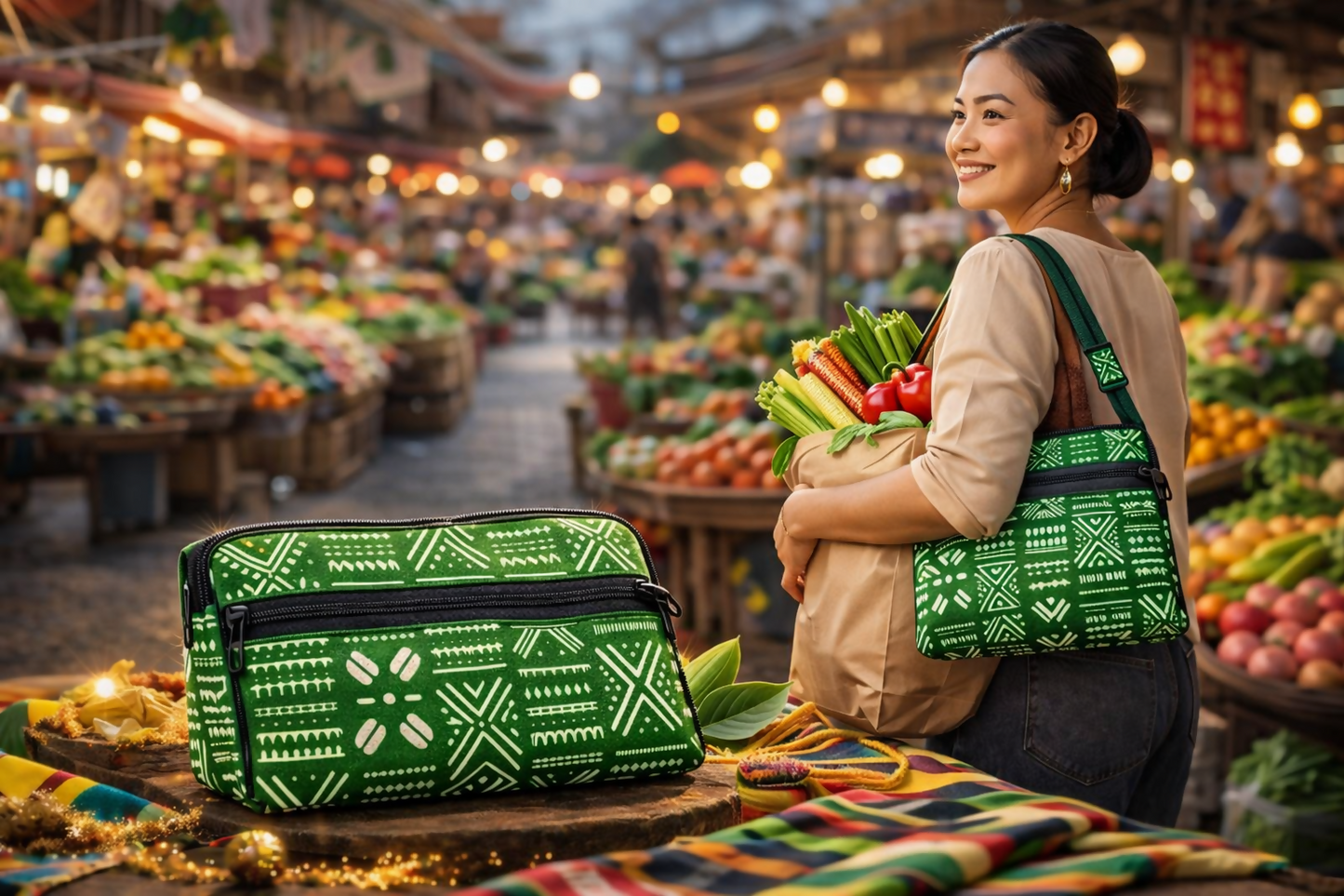 "AFRO JUNGLE MAGIC BAG" Verwandlungs Mini Tasche aus Cotton und Kente