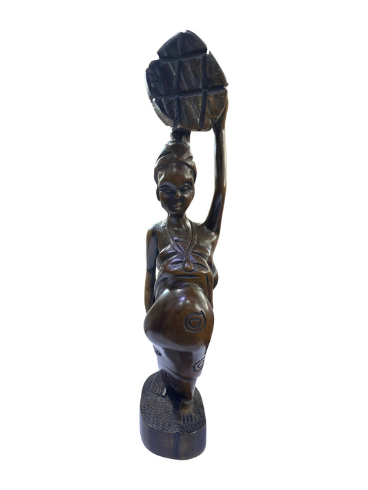 No Food for Lazy Women – Ausdrucksstarke Ebenholz-Skulptur | Symbol für Stärke, Fleiß & Selbstbestimmung (36 × 12 cm)