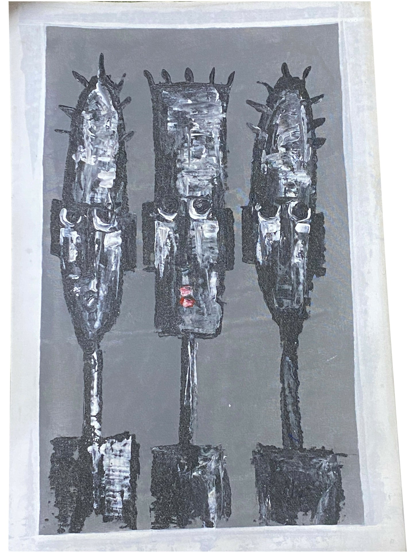 Voices of the Ancestors/ Masken der Erinnerung Hüter des Wissens Handgemalte Acrylkunst aus Ghana (50 × 69 cm)