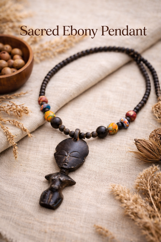 "Sacred Ebony Pendant" Handgemachte Holzperlenkette aus Ghana