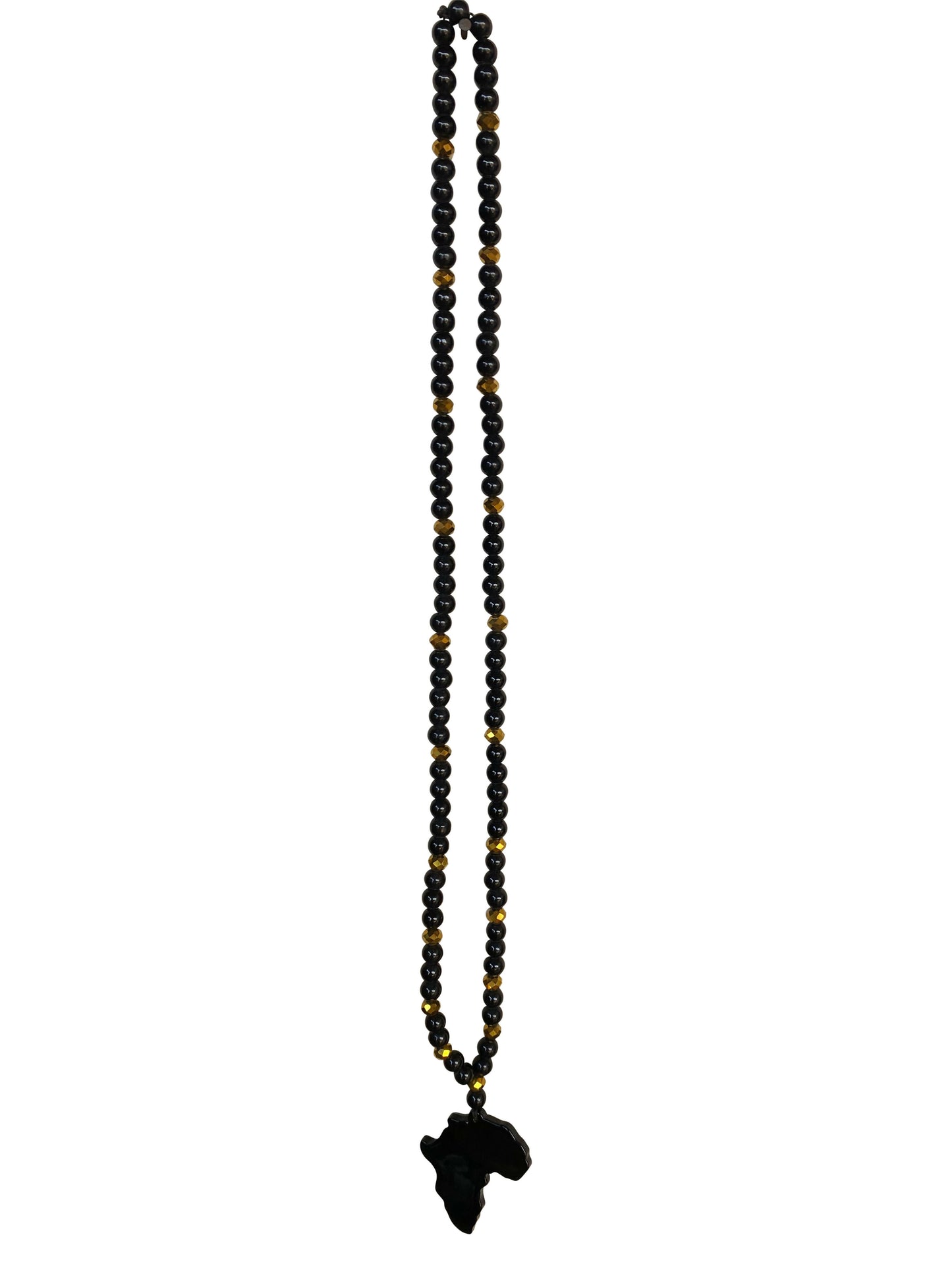 Schwarze Perlenkette mit glänzendem Afrika-Anhänger – Statement-Schmuck (ca. 50 cm)