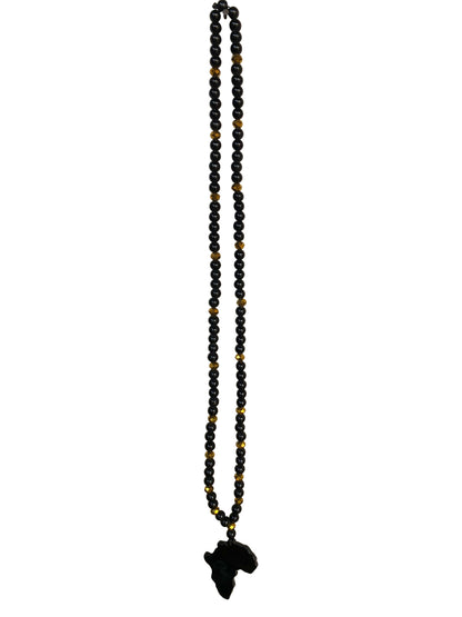 Schwarze Perlenkette mit glänzendem Afrika-Anhänger – Statement-Schmuck (ca. 50 cm)