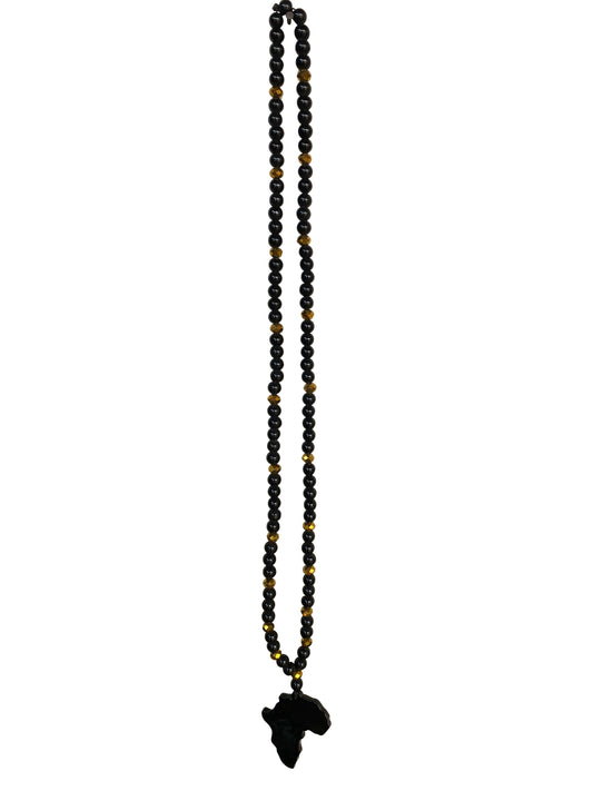 Schwarze Perlenkette mit glänzendem Afrika-Anhänger – Statement-Schmuck (ca. 50 cm)