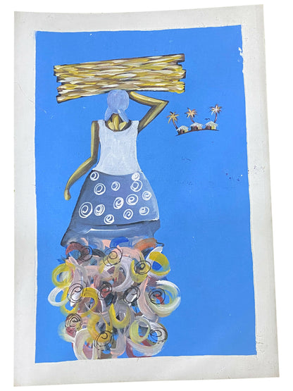 “Carrying the Day/ Tragende Stärke Handgemalte Acrylkunst aus Ghana (69 × 50 cm)”