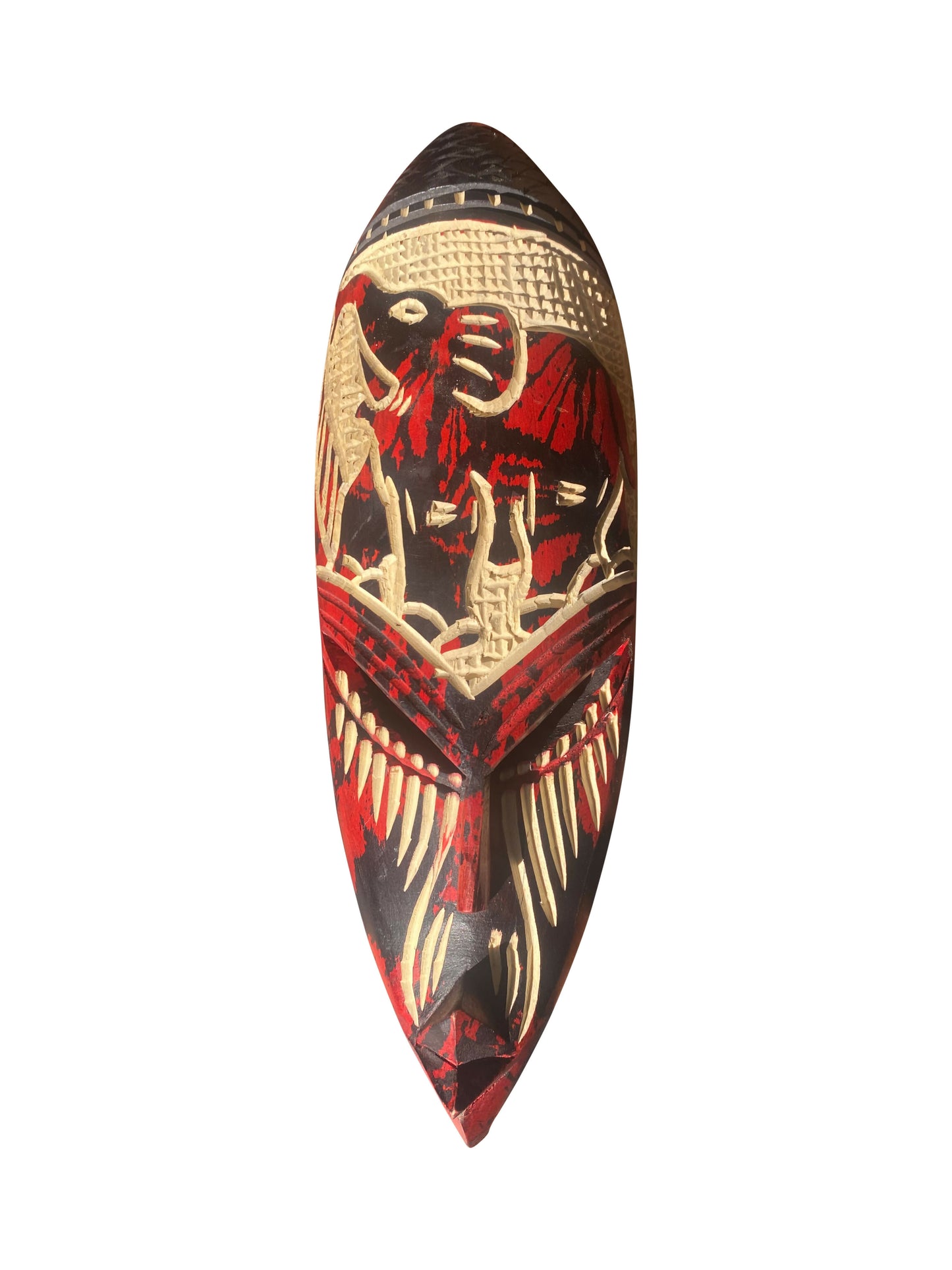 Afrikanische Maske mit Elefant – Wanddeko aus massivem Thickwood (30×11 cm)