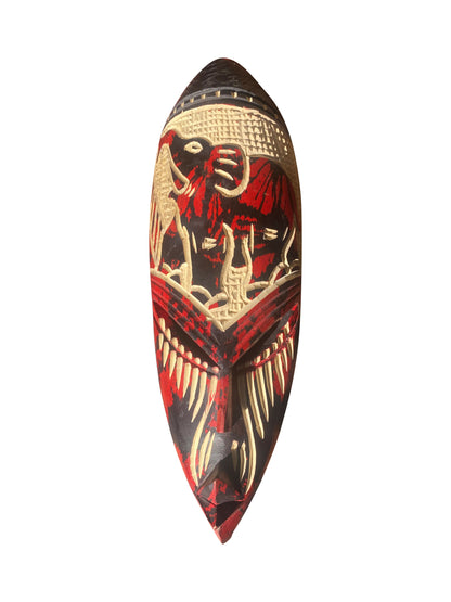 Afrikanische Maske mit Elefant – Wanddeko aus massivem Thickwood (30×11 cm)