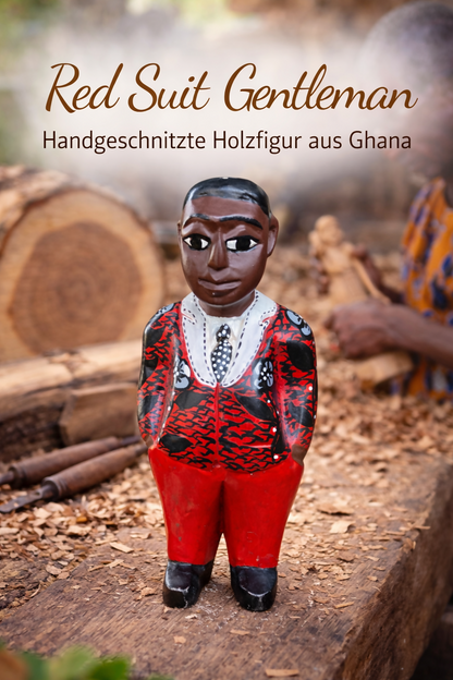 "Red Suit Gentleman" Hand-carved wooden figure from Ghana
