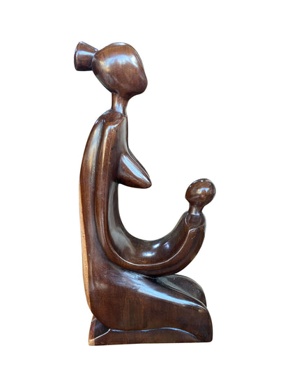 Mother & Child – Handgeschnitzte Ebenholz-Skulptur | Sinnbild für Geborgenheit & Liebe (32 × 16 × 5 cm)