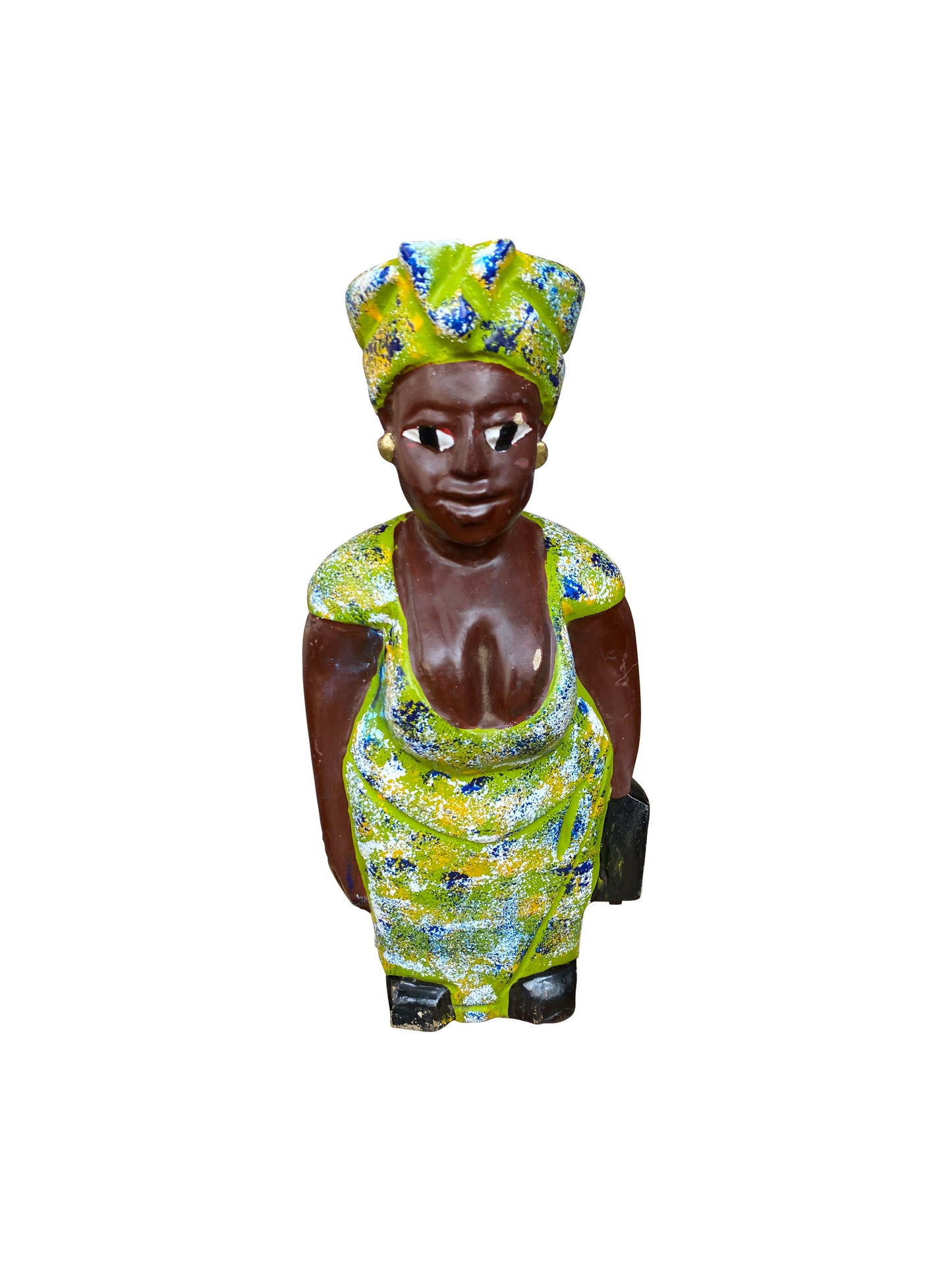 "Madame Green" Hand-painted wooden figure from Ghana
