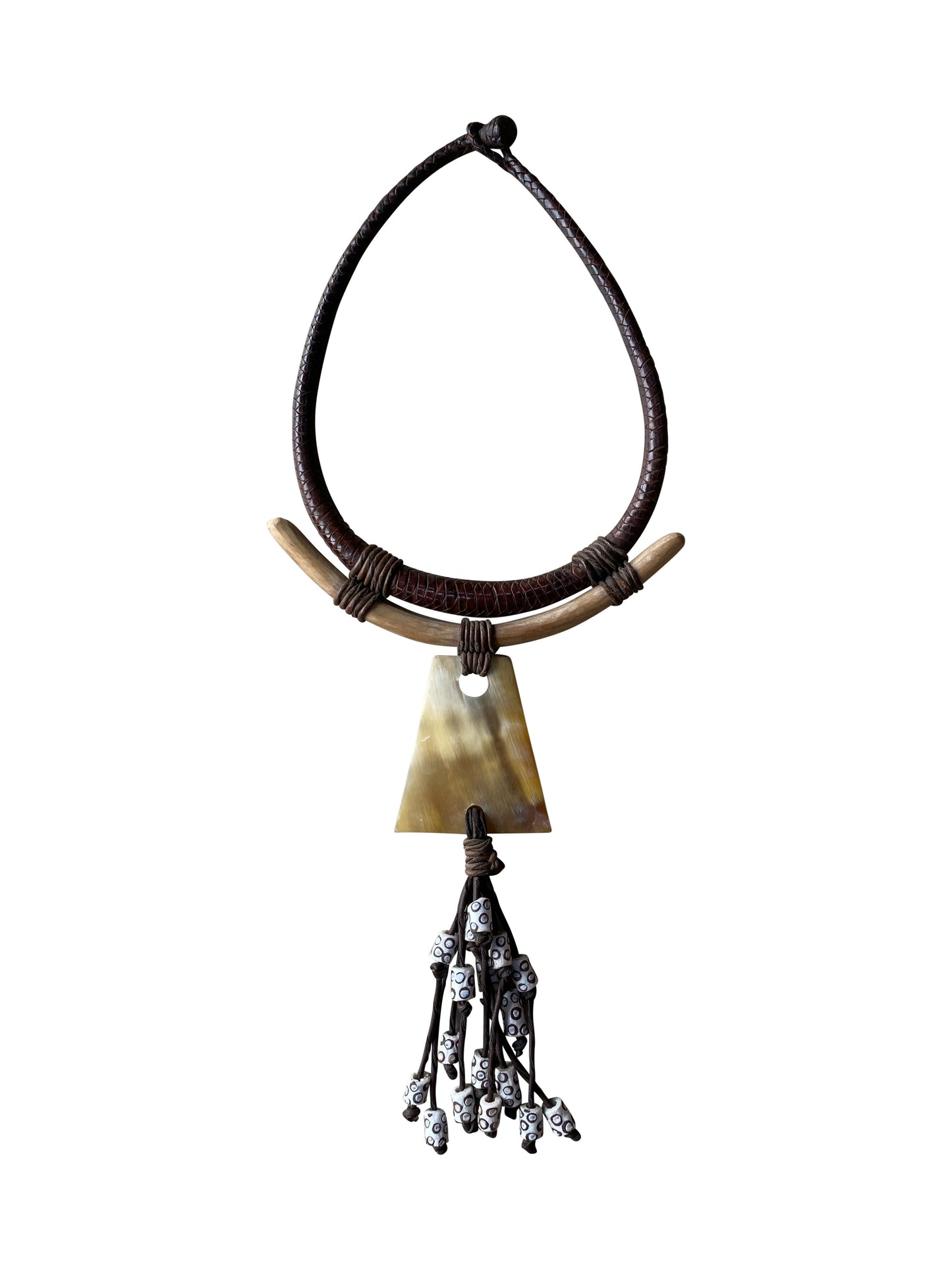 Nature-inspired necklace made of African horn and leather