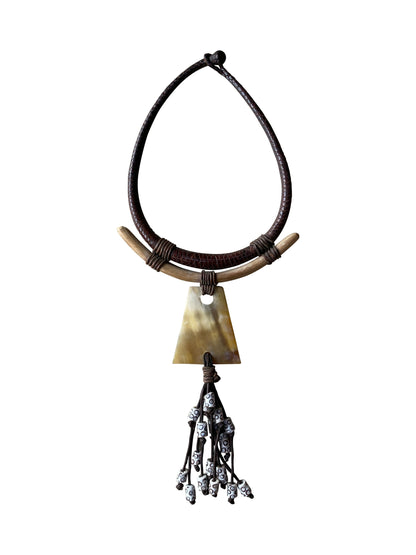 Nature-inspired necklace made of African horn and leather
