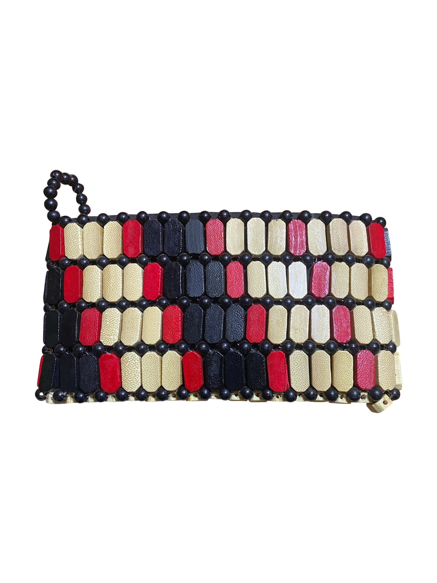 "BLACK RED ELEGANCE" Handmade mini bag made of ebony and cotton 