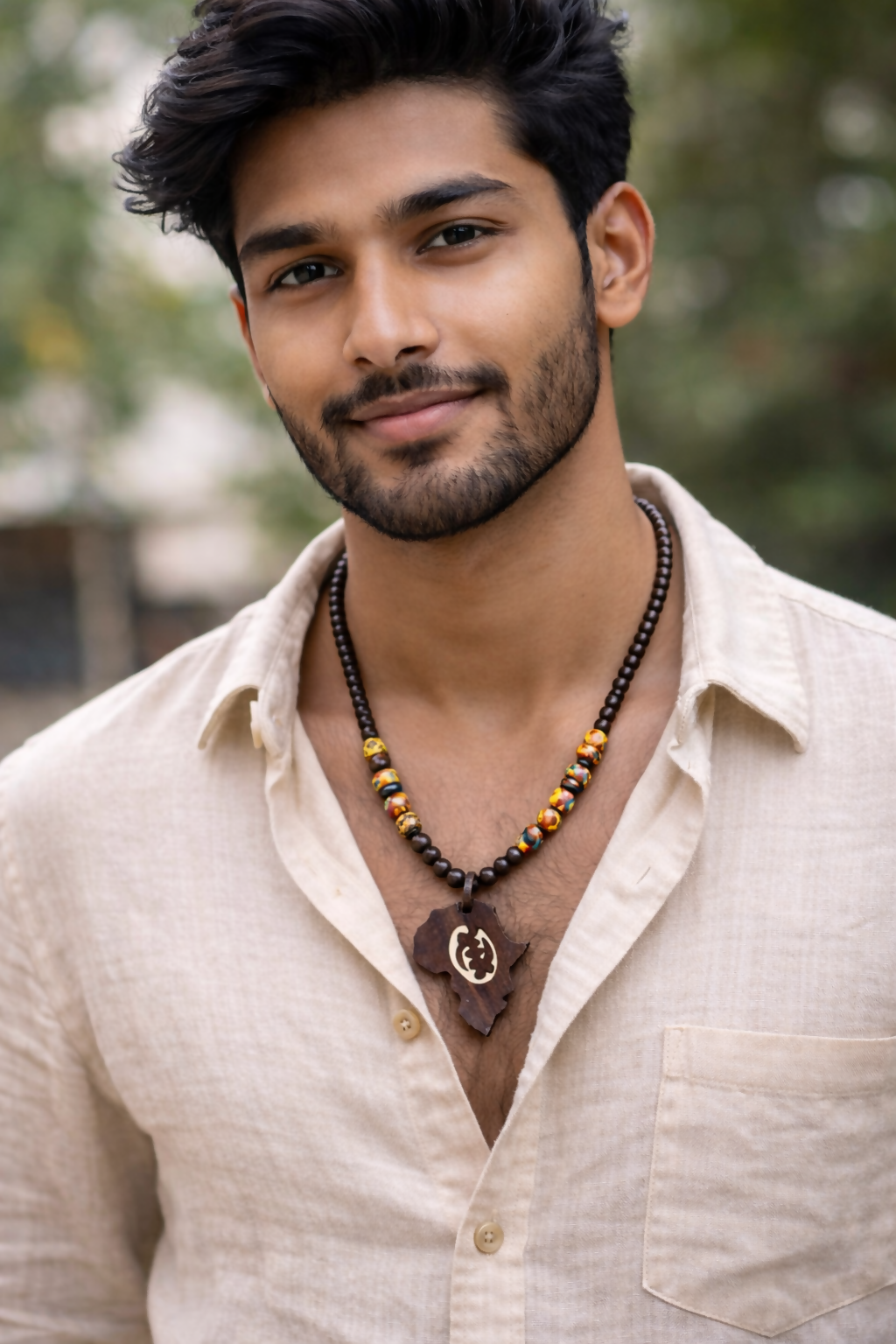 "Gye Nyame Africa Pendant" Handmade wooden bead necklace from Ghana