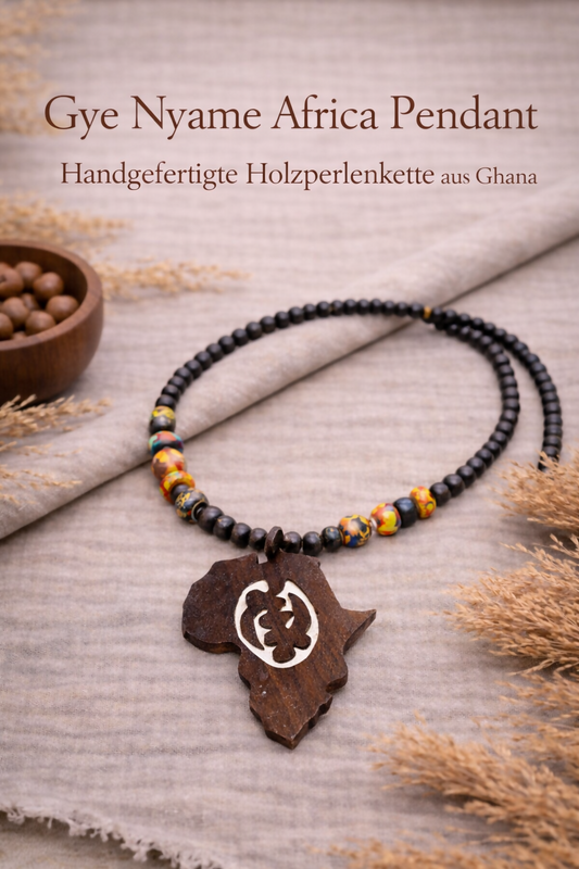 "Gye Nyame Africa Pendant" Handgefertigte Holzperlenkette aus Ghana