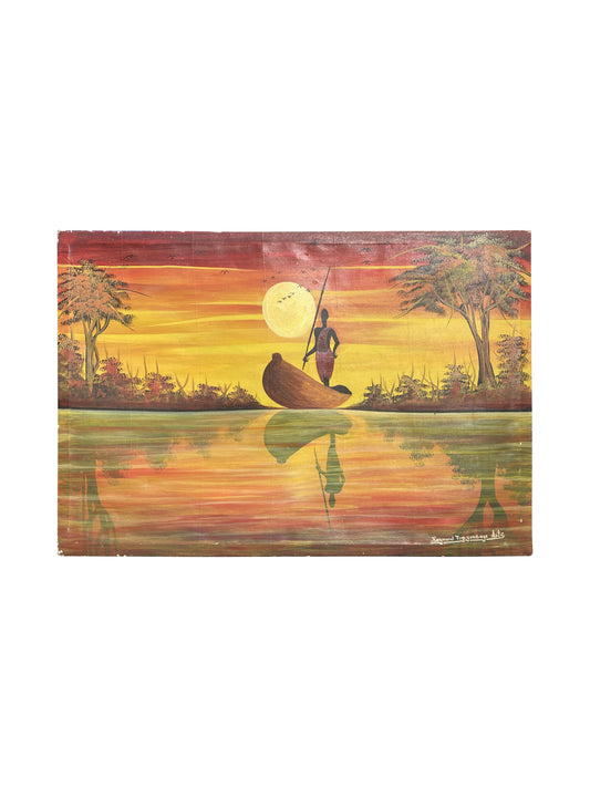Golden Reflections – Stille Reise im goldenen Licht | Acryl auf Leinwand | 60 x 90 cm | Handgemalt in Ghana