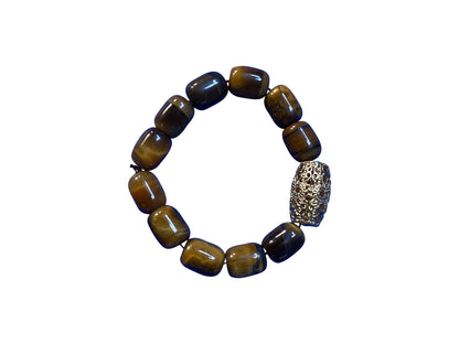 „Earth Warrior“ Tigerauge-Armband | Zeitloser Unisex-Armschmuck mit traditioneller Bronze-Perle für Damen & Herren