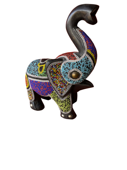 Colorful Elephant Sculpture Made of Osesse Wood with Glass Beads Meta Title (SEO):