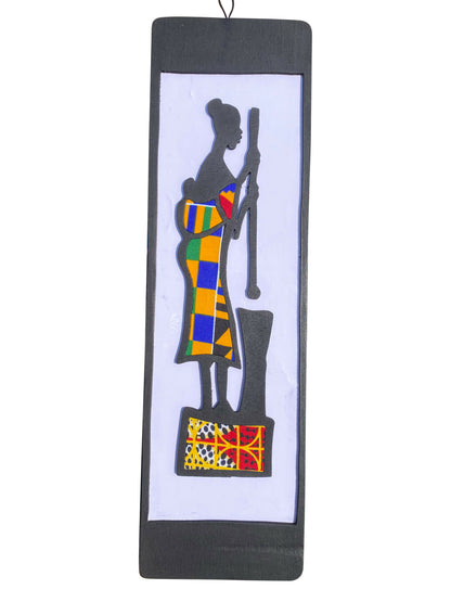"HERITAGE WOMAN" EBONY KENTE WALL ART Handgefertigte Wanddekoration aus Ebenholz und Kente-Stoff