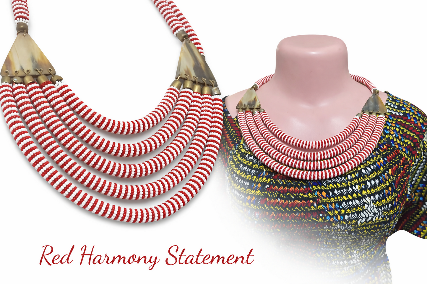 „Red Harmony Statement“ Handgefertigte Glasperlenkette aus Ghana