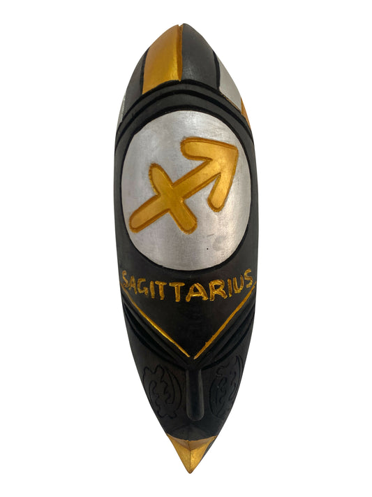 Schütze Sternzeichen-Maske – Gold & Silber Deko voller Abenteuergeist | Handgeschnitzt aus Thickwood (37 cm)