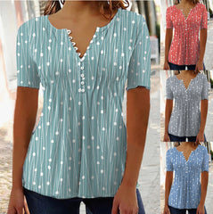 Camisa de manga corta con lunares y cuello en V de verano para mujer