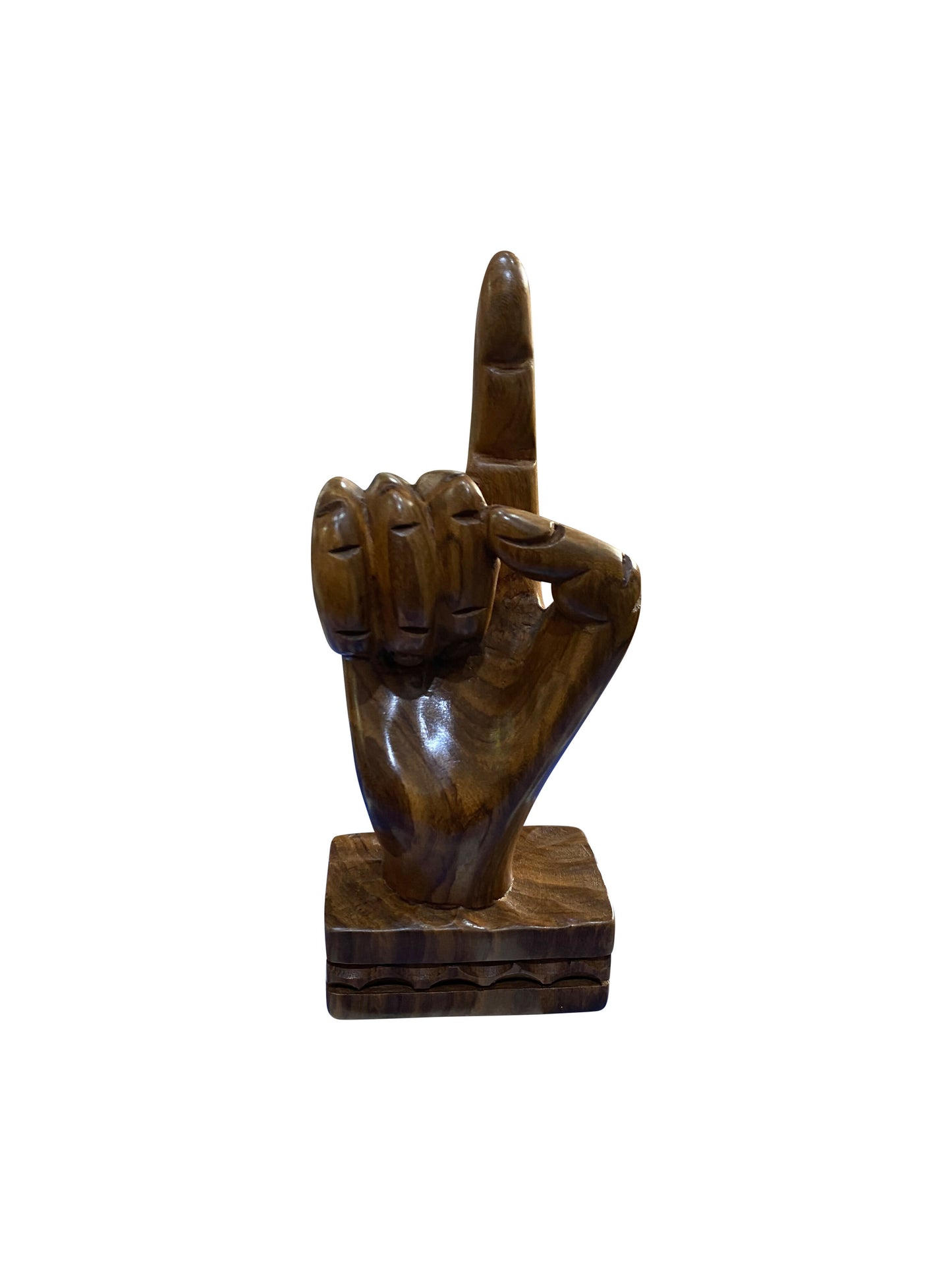 Ebony-Handskulptur „One“ – Ausdrucksstarke Holzfigur auf Sockel (20 × 8 × 5 cm)