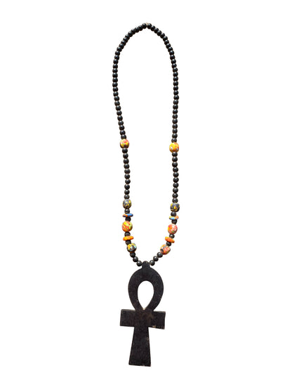 "Ankh Pendant" Handgefertigte Holzperlenkette aus Ghana