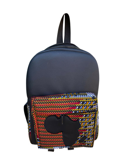 Urban Roots Backpack / Handgefertigter Lederrucksack mit Afrika-Applikation aus Ghana