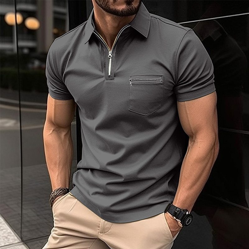 Polo deportivo para hombre con bolsillo con cremallera