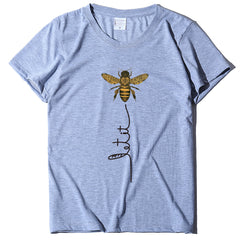 Camiseta holgada con estampado de abeja y letras para mujer
