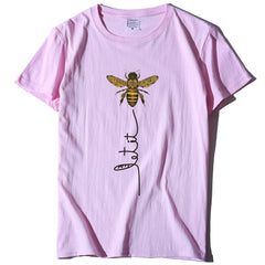 Camiseta holgada con estampado de abeja y letras para mujer