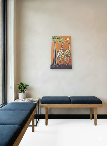 " Savanna Companions/ Giraffen im Abendlicht" Handgemalte Acrylkunst aus Ghana (50 × 69 cm)