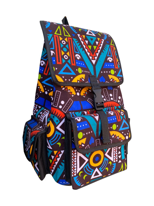 Tribal Pattern Rucksack Handarbeit aus Ghana mit farbenstarkem Design 50×33×25cm